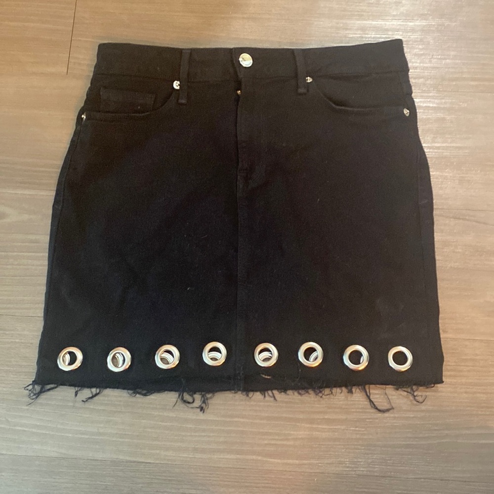 Good American metal cut out black denim skirt